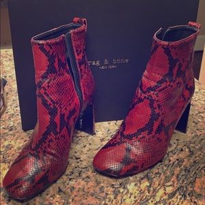 Rag & Bone red & black snakeskin booties